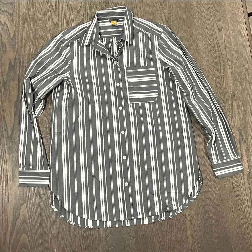 NWOT Eddie Bauer Womens Striped Button Down Shirt Green White Size S